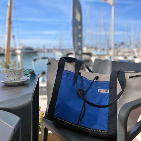 Sustainable MARMARA beach bag, Large Capacity and waterproof. Blue pocket.
