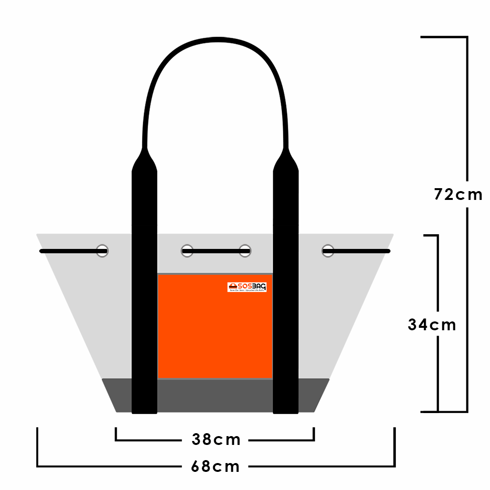Sustainable MARMARA beach bag, Large capacity and waterproof. Beach Orange Pocket